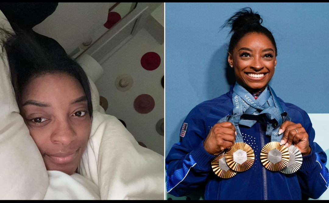 Olympics superstar Simone Biles reveals she’s ‘never been so happy’ as she shares telling selfie from her bed